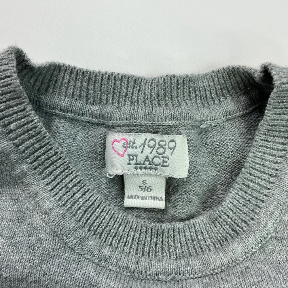 The Children's Place Grey Sweater Dress Kids 5/6 Pink Sequin Heart Short Slv